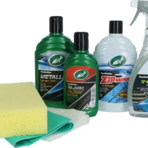 Turtle Wax kit d’entretien automobile seau de lavage – 7 pièces – contenu: metallic wax – noir en a flash – insecten & teerverwijderaar – shampoo zip wax – spons – synthetische zeem – katoenen poetsdoek – en handige emmer