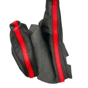 Soufflets de frein à main et levier de vitesses en cuir véritable noir avec bande rouge Torch pour Chevrolet Corvette C6 2005-2013